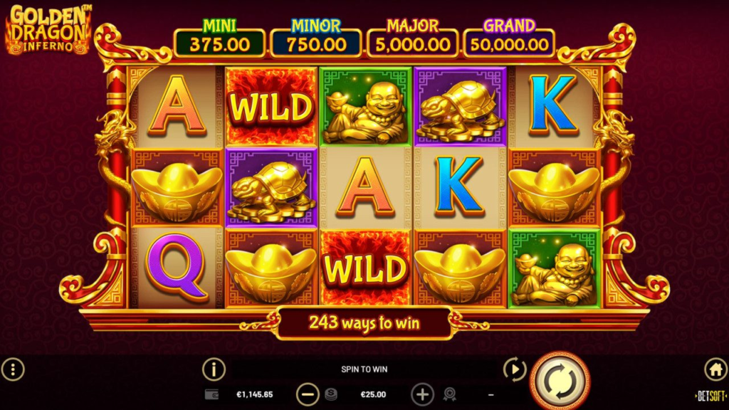 Experience the latest offering from Betsoft – GOLDEN DRAGON INFERNO™. This “243 Ways” video slot game is sure to charm your players with an exciting and amusing Eastern Asian experience of clinking machines and dreamy music playing in the background. Players can relax as they enjoy nearly endless opportunities for winning possibilities with the chance of up to 5000X their bet!
